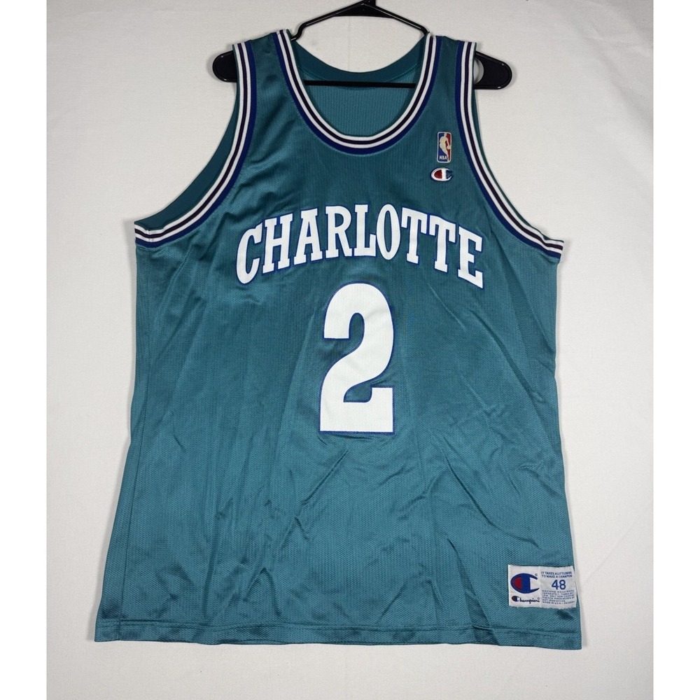 Charlotte Hornets Larry Johnson #2 NBA Vintage Jersey Teal Champion Size 48 USA